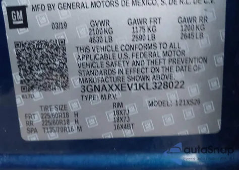 2019 Chevrolet Equinox Premier z USA, uszkodzony, nr VIN 3GNAXXEV1KL328022